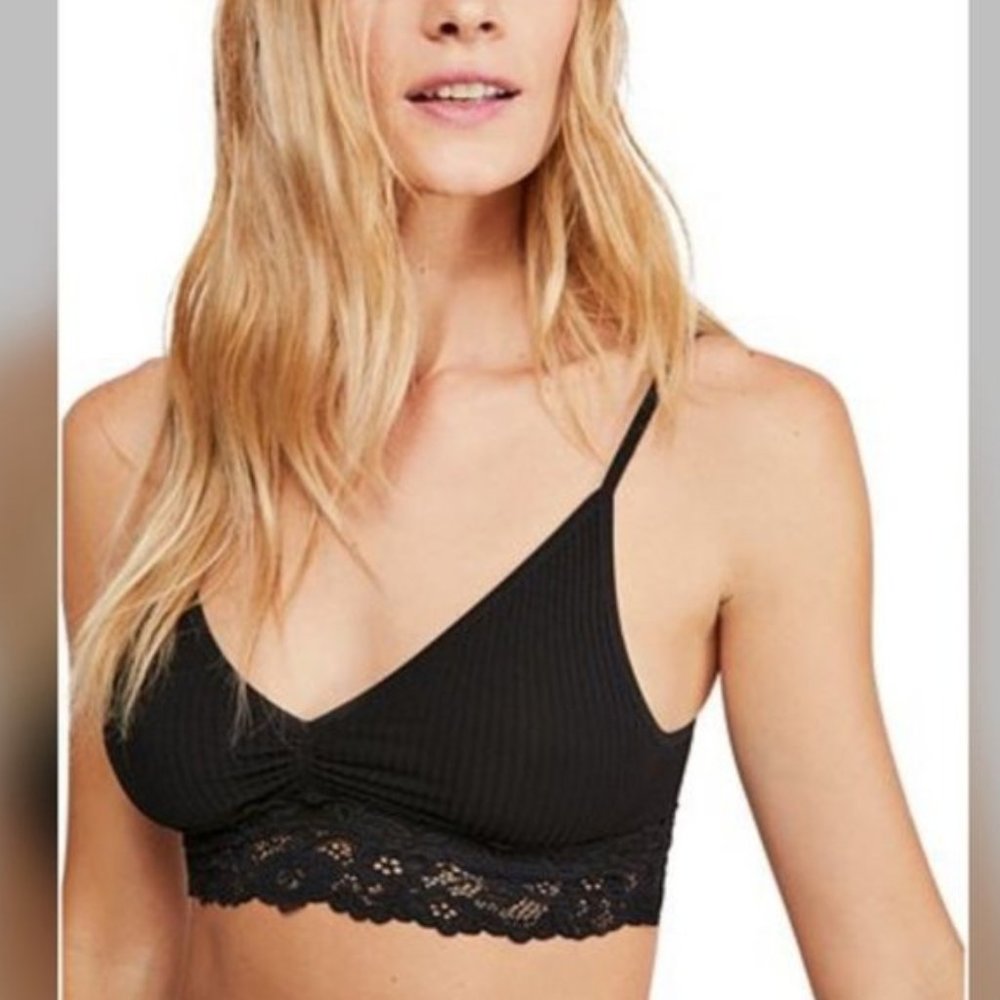 New Free People black LACE TRIM BRALETTE Bra - Picture 2 of 3